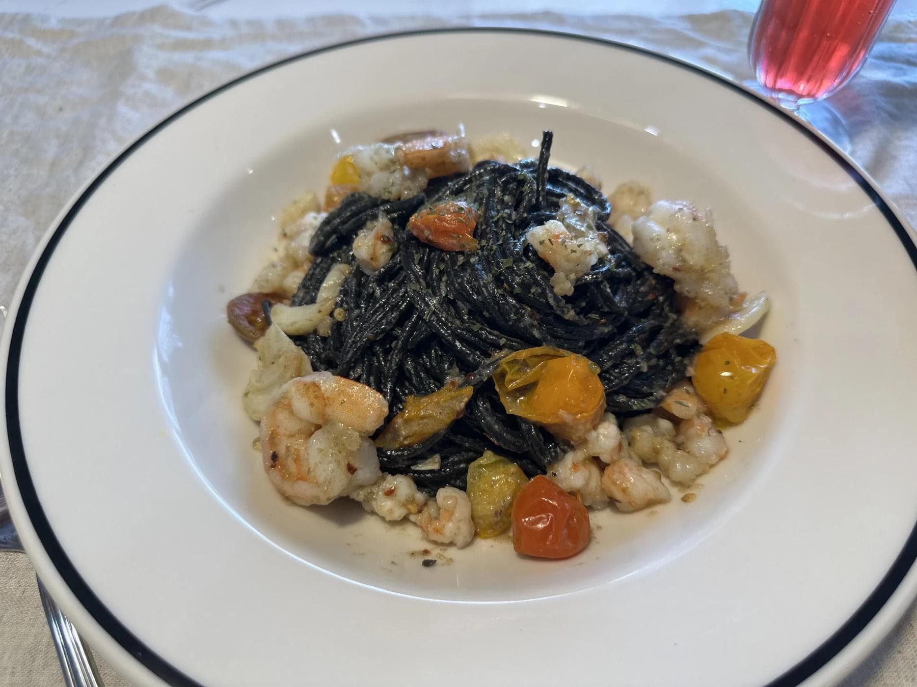 Squid ink seafood pasta